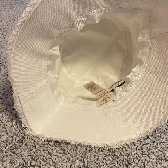NWT KATE SPADE White Twill Leather Trim Bow Fringed Bucket Hat - Picture 10 of 12
